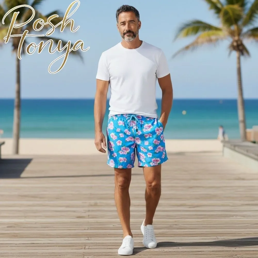 Peter Millar Blue Swim Trunks Seaside Hibiscus Harbour Size S Poolside Resort